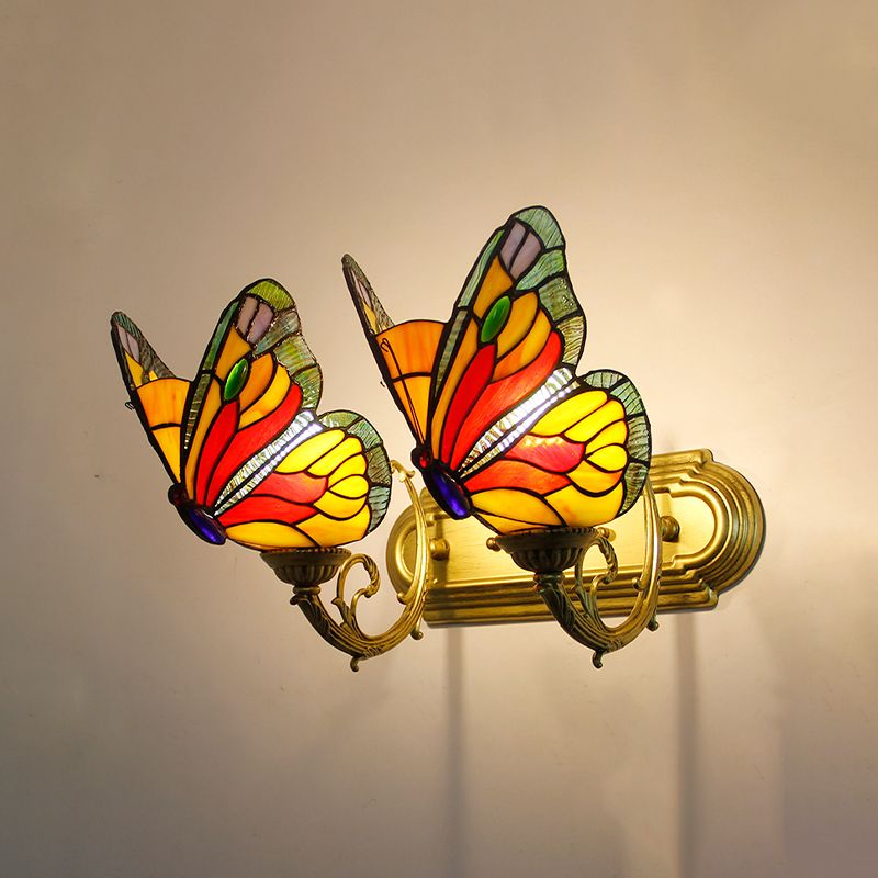 Arisha Artistic Butterfly Metal/Glass Lamps Wall, Red/Blue/Multi-Color/Light Blue - Neutral Decor