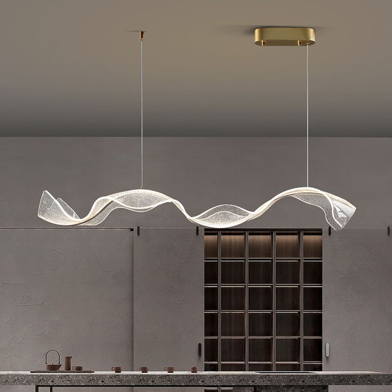 Kristy Pendant Light Designer Wave Acrylic, White/Gold, Dining Room - Neutral Decor