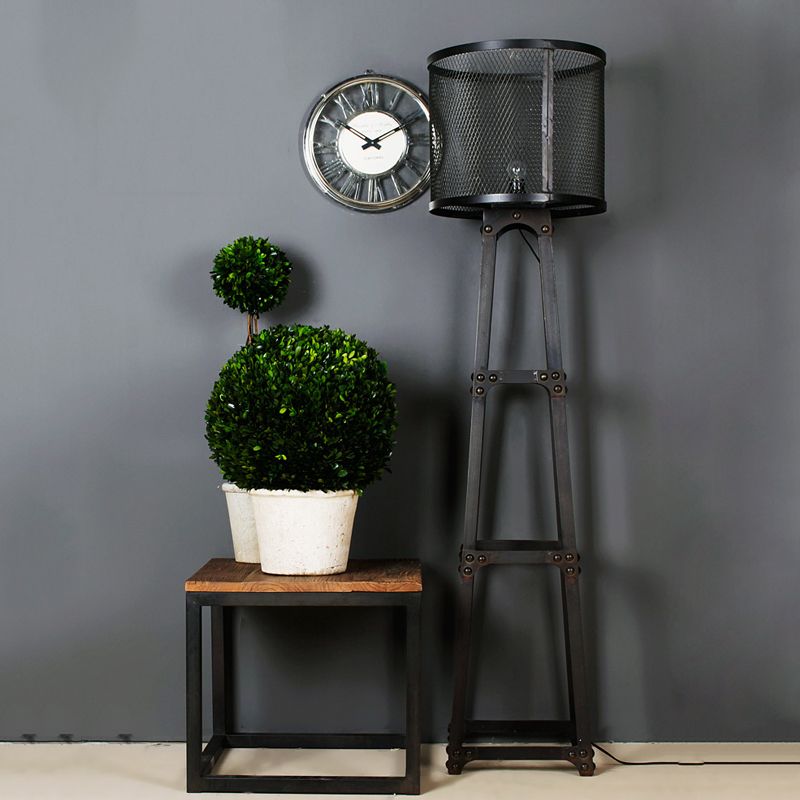 Alessio Modern Cylinder Mesh Screen Metal Floor Lamp, Black - Neutral Decor