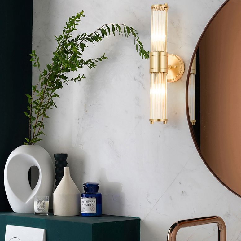 Kristy American Cylindrical Elegant Gold Glass/Metal Vanity Wall Lamp - Neutral Decor