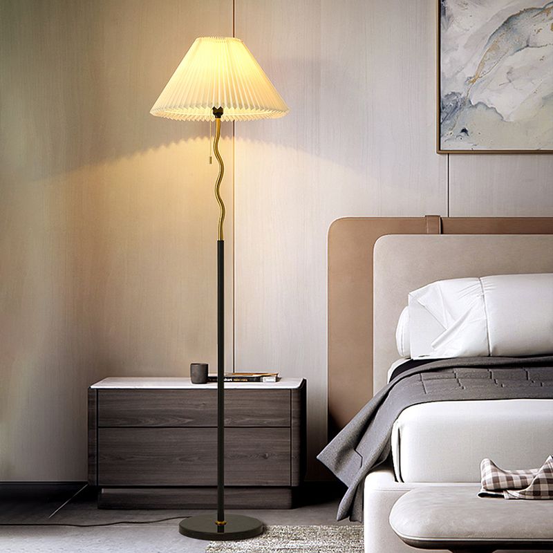 Ozawa Vintage Retro Geometric Pleated Metal Fabric Floor Lamp, Black - Neutral Decor