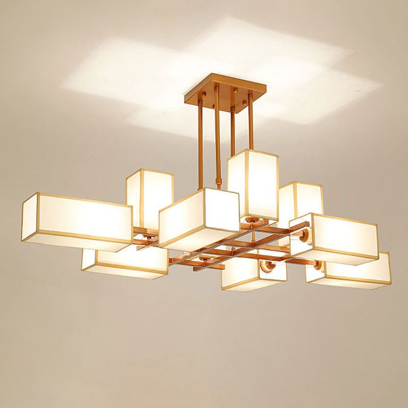 Arisha Pendant Light Square Retro, Metal/Fabric, Black/Gold, Living Room - Neutral Decor