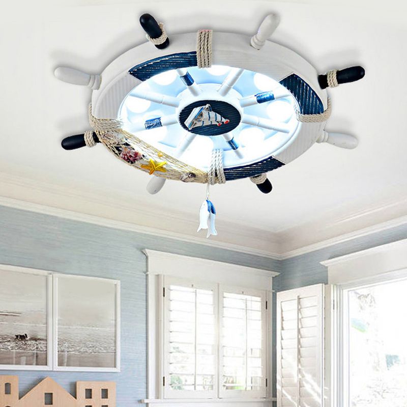 Aria Modern Rudder Metal Flush Mount Ceiling Light, White/Blue For Kids - Neutral Decor