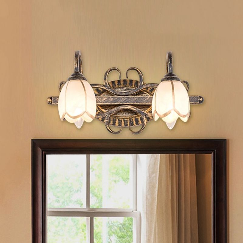 Arisha Antique Brass Flower Mirror Front Vanity Wall Lamp - Neutral Decor