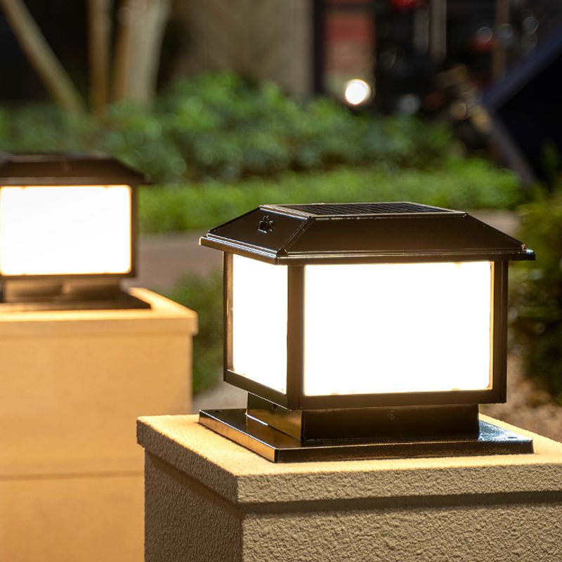 Ray Vintage Rectangle Metal Outdoor Solar Lamps, Black/Bronze - Neutral Decor