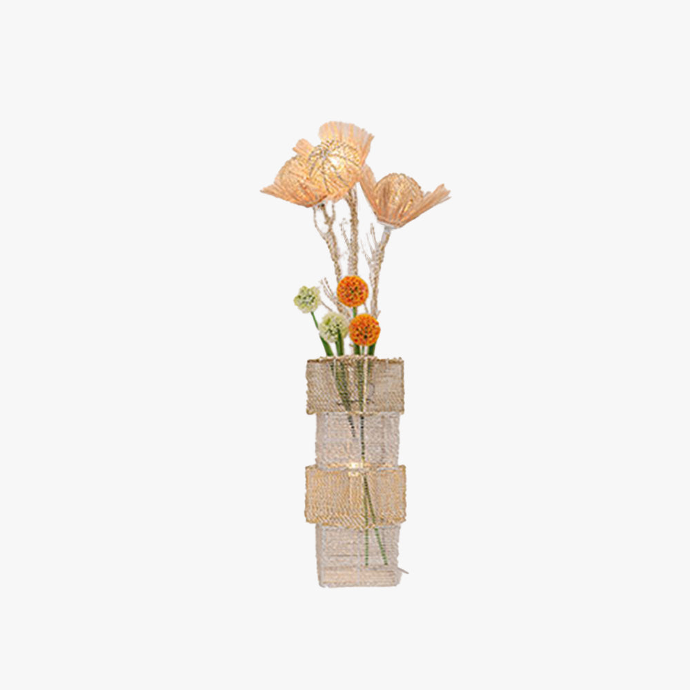 Ritta Retro Vase Wood Rattan Floor Lamp, White/Brown - Neutral Decor