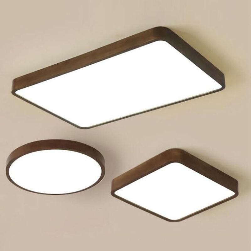 Muto Modern Geometric Walnut LED Flush Mount Ceiling Light - Neutral Decor