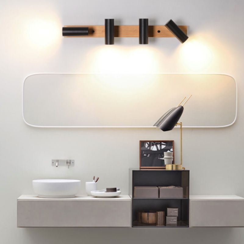 Muto Rotatable Spotlight Mirror Front Vanity Wall Lamp, Wood/Metal - Neutral Decor