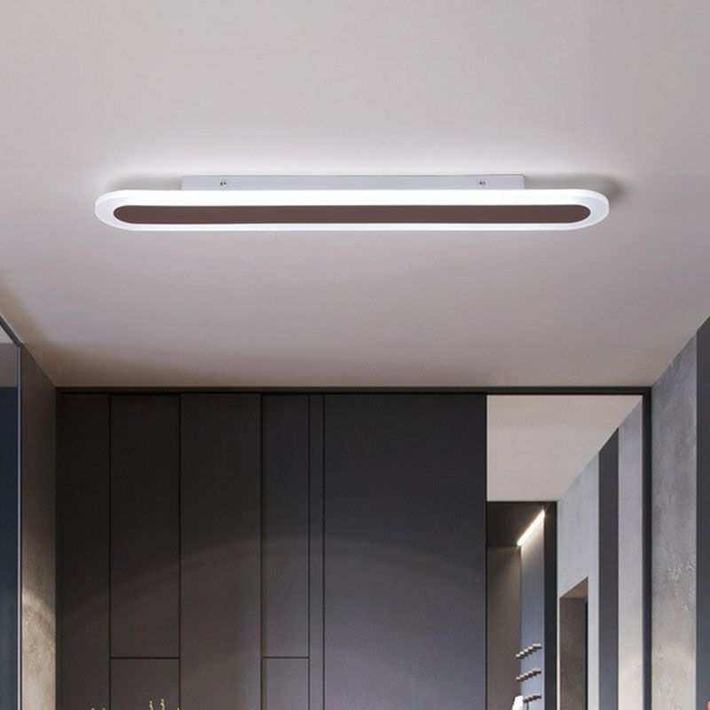 Arisha Minimalist Oval Linear Flush Mount Ceiling Light, White/Coffee - Neutral Decor