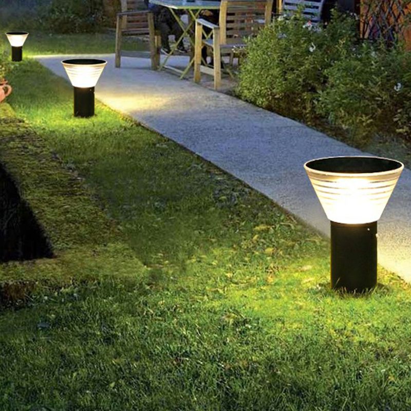 Ray Modern Conical Solar Outdoor Bollard Light, Black - Neutral Decor