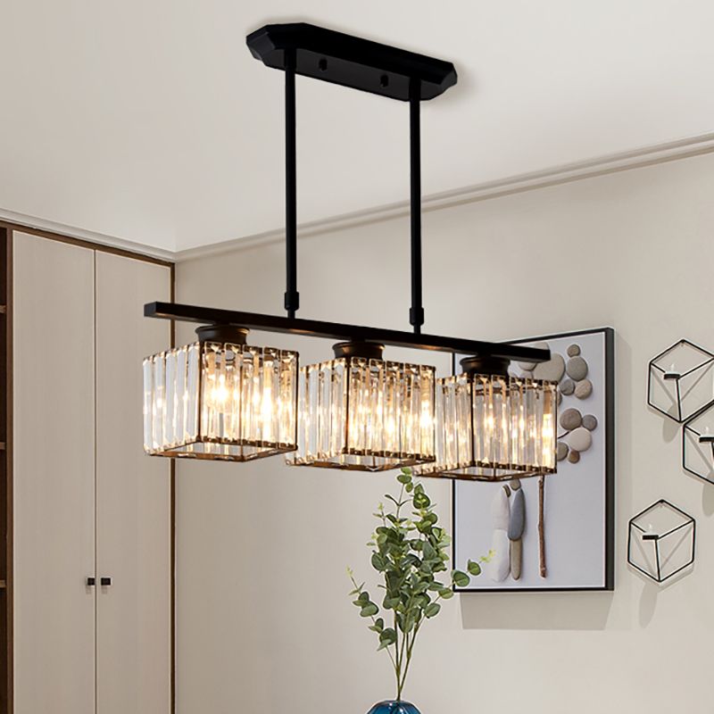 Kristy Crystal Square Pendant Light, Black & Gold, 3/4 Heads - Neutral Decor