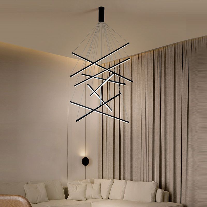 Arisha Minimalist Linear Metal Pendant Light, Living Room, Black - Neutral Decor