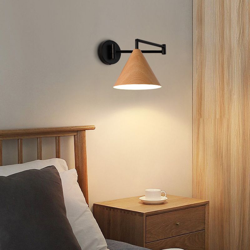 Muto Cone Shaped Adjustable Wall Lamp, Metal/Wood, Bedroom - Neutral Decor