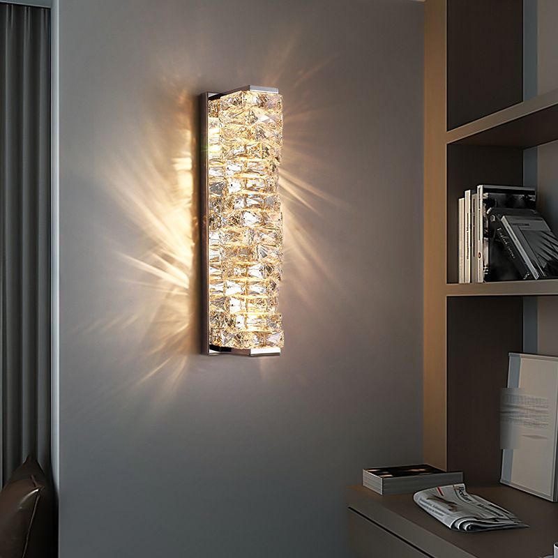 Kristy Modern Rectangular Vanity Metal Crystal LED Wall Lamp - Neutral Decor