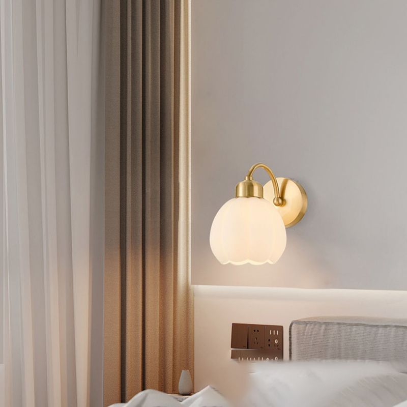 Valentina Nordic Flower Vanity Glass Metal Wall Lamp, Gold/Ivory - Neutral Decor
