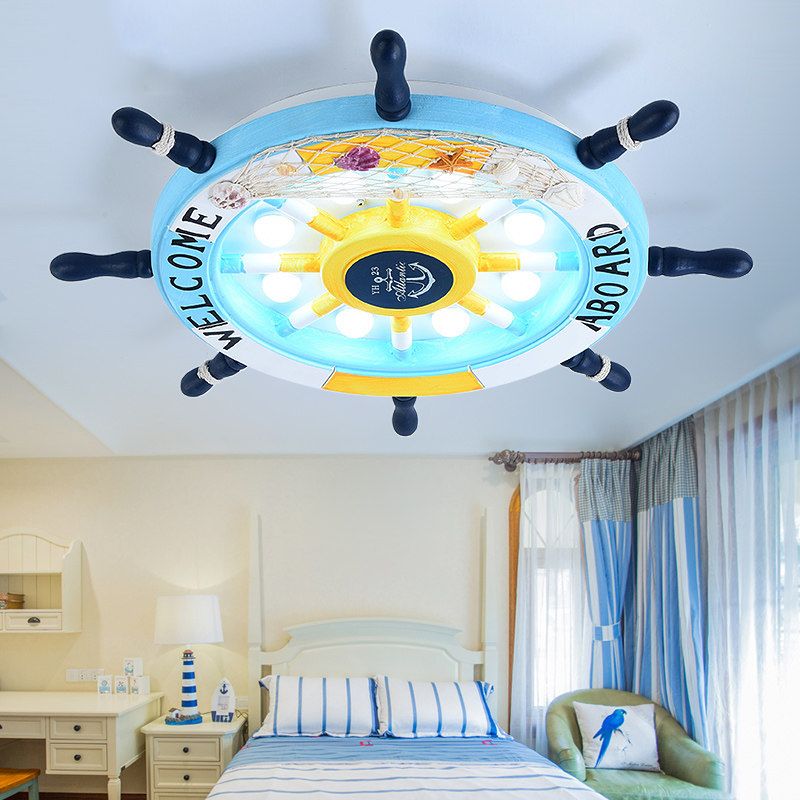 Aria Modern Rudder Metal Flush Mount Ceiling Light, White/Blue For Kids - Neutral Decor