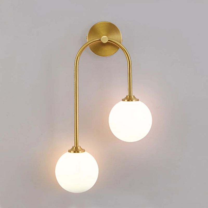 Valentina Modern Arc Globe Glass Wall Lamp, Brass, Living Room - Neutral Decor