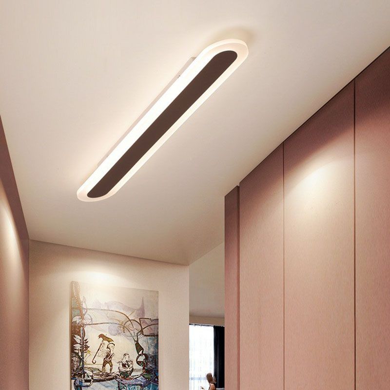 Arisha Minimalist Oval Linear Flush Mount Ceiling Light, White/Coffee - Neutral Decor