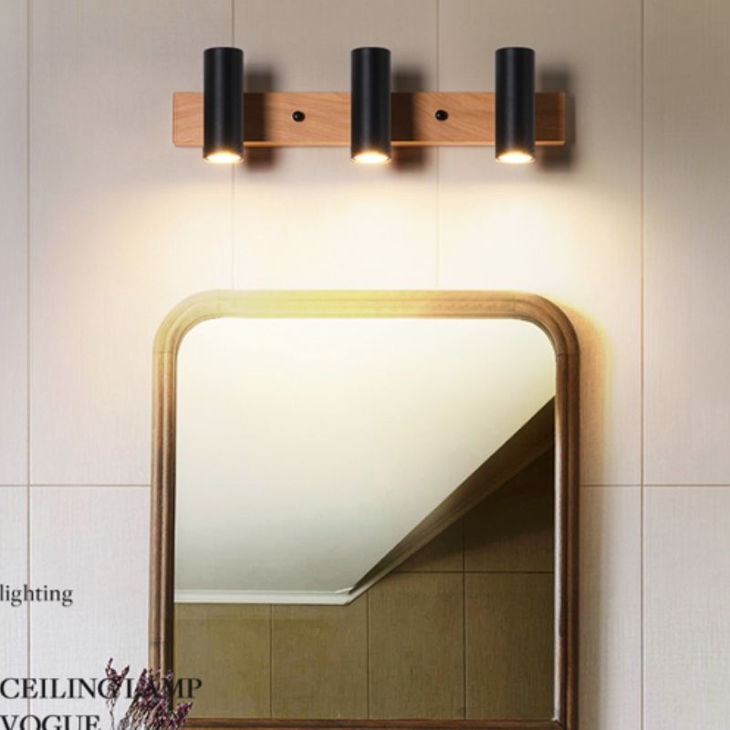 Muto Rotatable Spotlight Mirror Front Vanity Wall Lamp, Wood/Metal - Neutral Decor