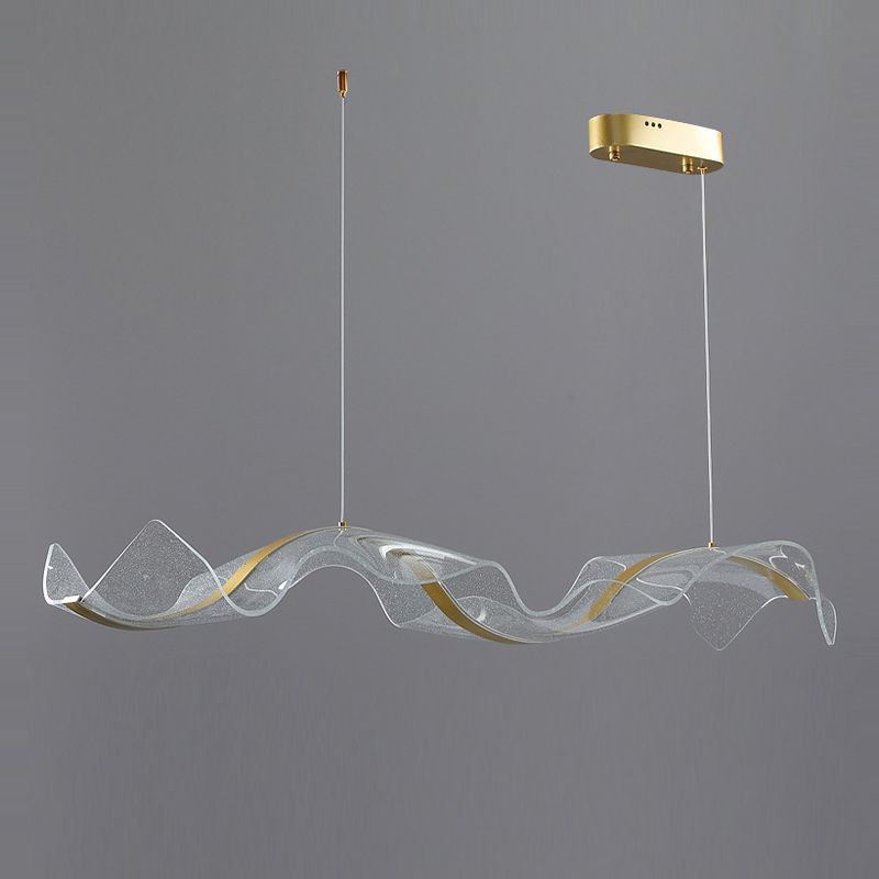 Kristy Pendant Light Designer Wave Acrylic, White/Gold, Dining Room - Neutral Decor