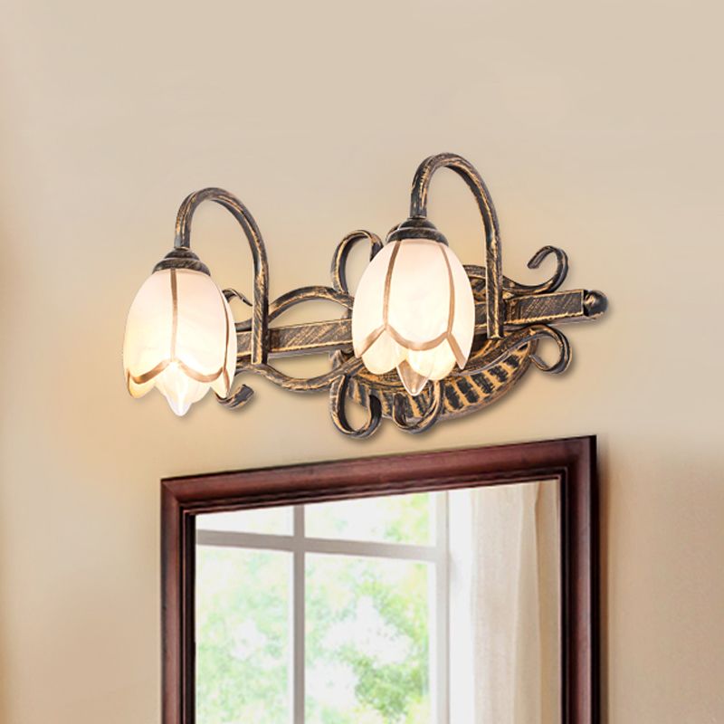 Arisha Antique Brass Flower Mirror Front Vanity Wall Lamp - Neutral Decor
