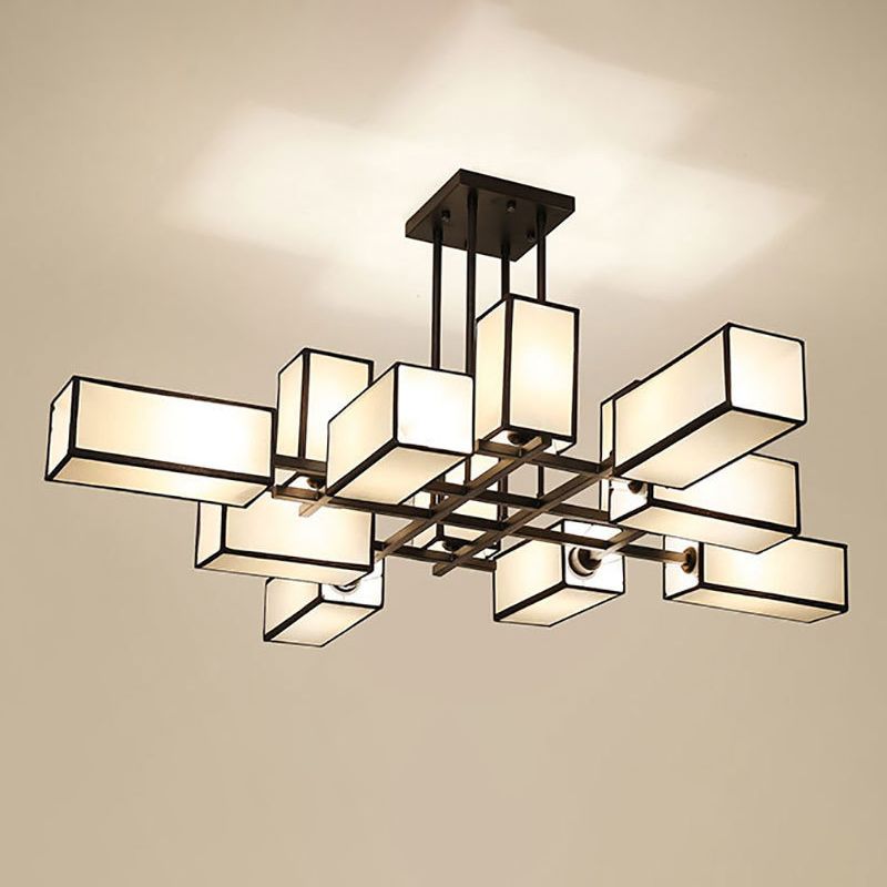Arisha Pendant Light Square Retro, Metal/Fabric, Black/Gold, Living Room - Neutral Decor