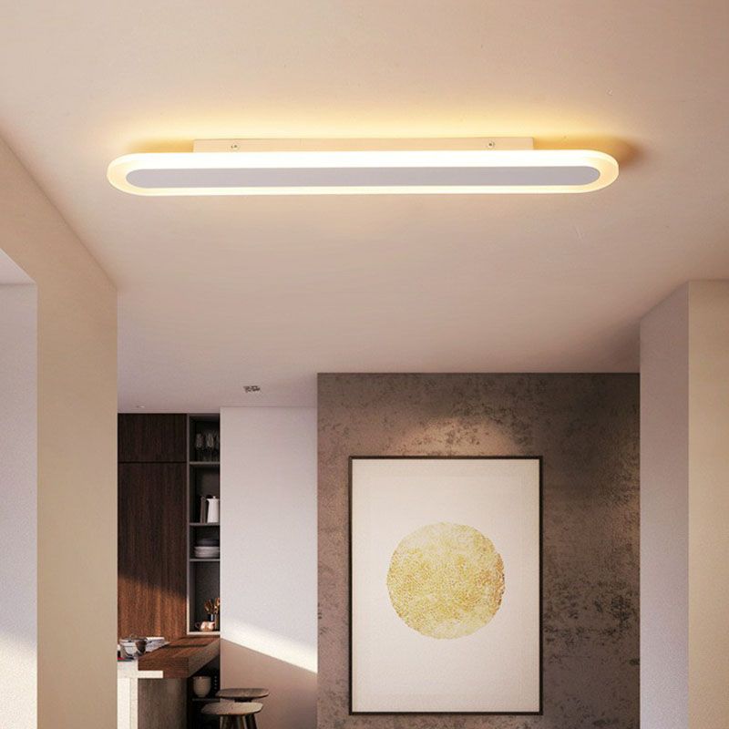Arisha Minimalist Oval Linear Flush Mount Ceiling Light, White/Coffee - Neutral Decor