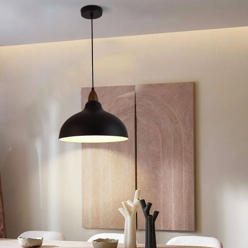 Valentina Modern Bowl-shaped Metal Pendant Light, Black/White - Neutral Decor