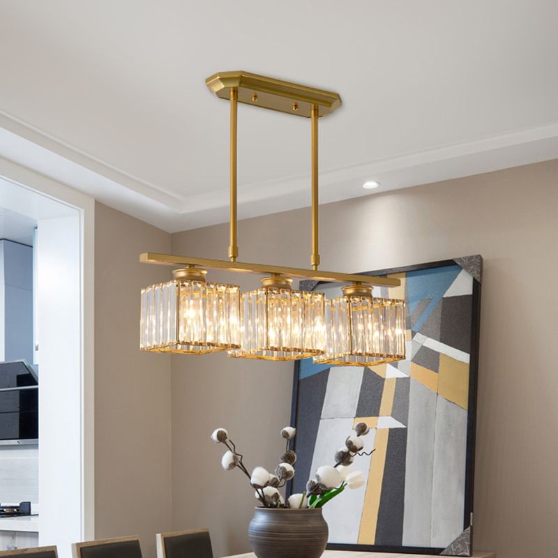 Kristy Crystal Square Pendant Light, Black & Gold, 3/4 Heads - Neutral Decor