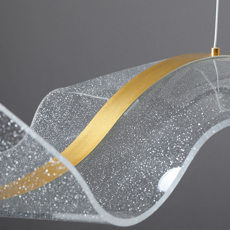 Kristy Pendant Light Designer Wave Acrylic, White/Gold, Dining Room - Neutral Decor