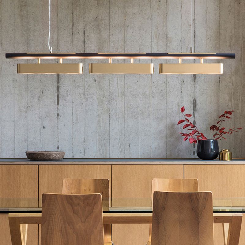 Arisha Pendant Light Rectangular Modern, Metal, Black/Brass, Office - Neutral Decor