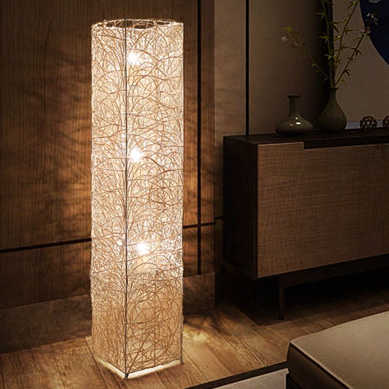 Ritta Retro Vase Wood Rattan Floor Lamp, White/Brown - Neutral Decor