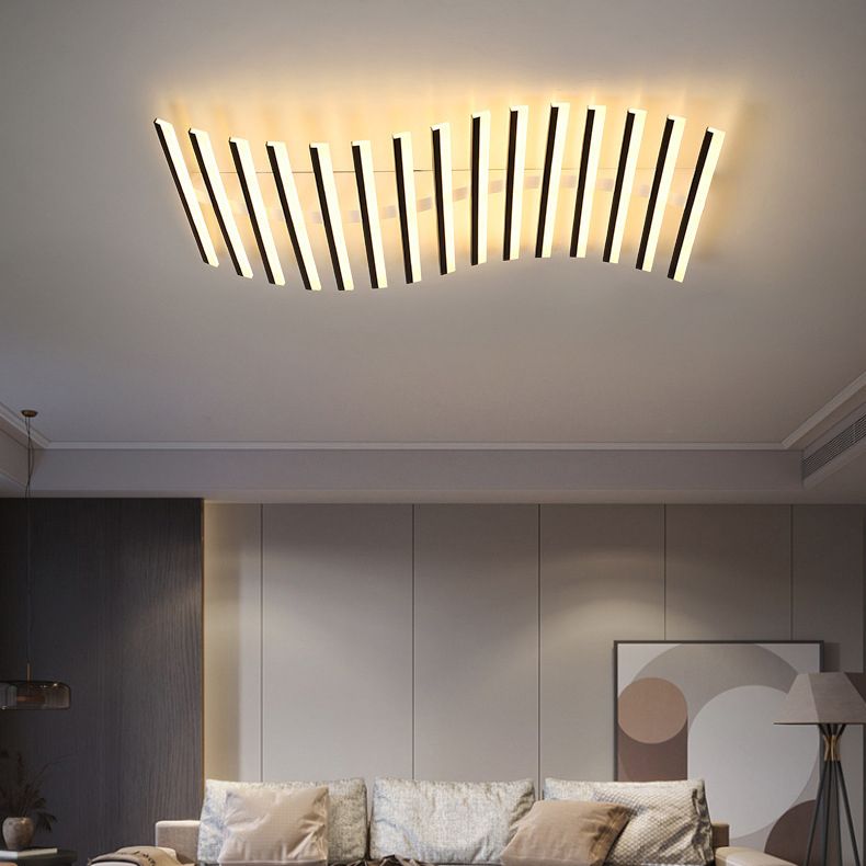 Arisha Flush Mount Ceiling Light Linear Modern,Wave Black, Living Room - Neutral Decor