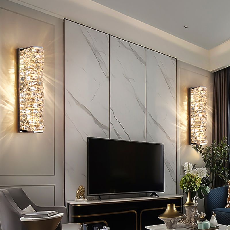 Kristy Modern Rectangular Vanity Metal Crystal LED Wall Lamp - Neutral Decor