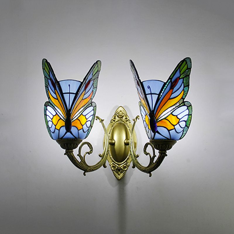 Arisha Artistic Butterfly Metal/Glass Lamps Wall, Red/Blue/Multi-Color/Light Blue - Neutral Decor