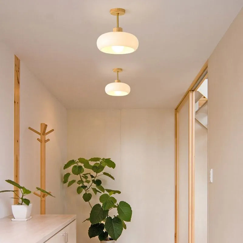 Valentina Flush Mount Ceiling Light Cup Minimalist Wood/Glass White/Orange - Neutral Decor