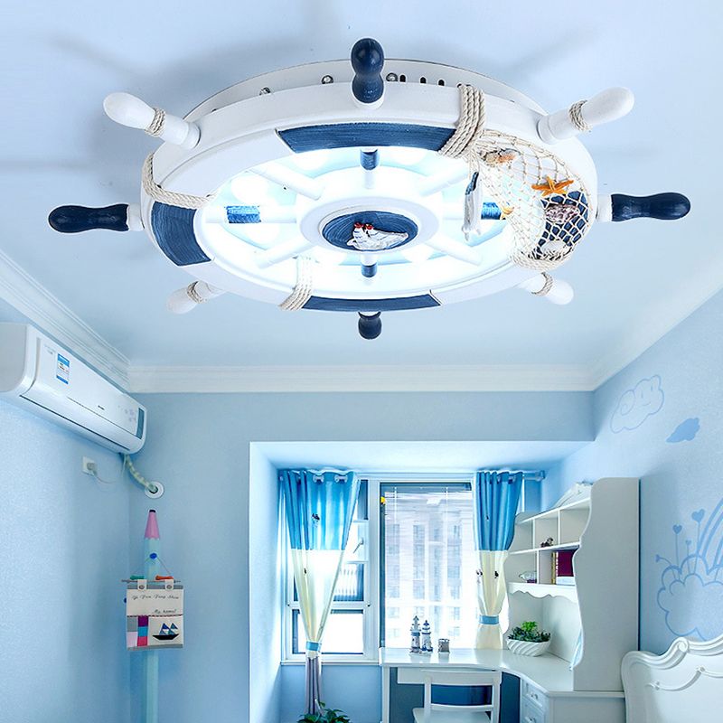 Aria Modern Rudder Metal Flush Mount Ceiling Light, White/Blue For Kids - Neutral Decor