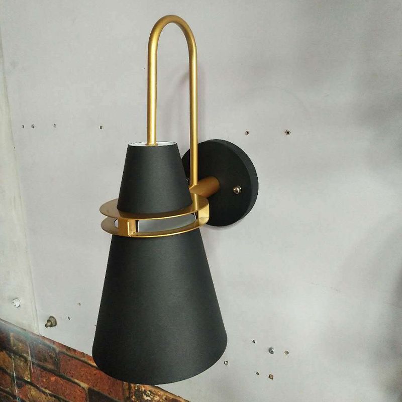 Valentina Modern Cone Metal Wall Lamp, Black/White/Blue - Neutral Decor