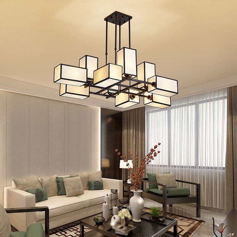 Arisha Pendant Light Square Retro, Metal/Fabric, Black/Gold, Living Room - Neutral Decor