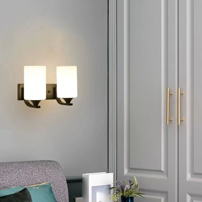 Tiffany Minimalism Cylindrical Metal Glass Art Vanity Wall Lamp, Black/Chrome - Neutral Decor