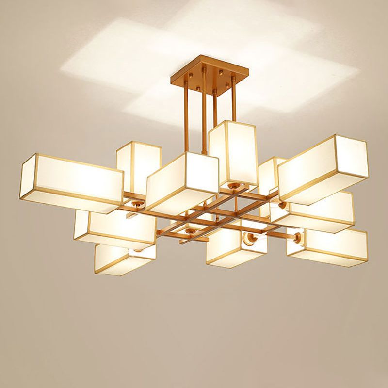 Arisha Pendant Light Square Retro, Metal/Fabric, Black/Gold, Living Room - Neutral Decor