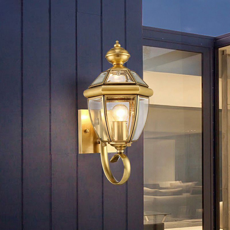 Ray Vintage Lantern Metal Outdoor Wall Lamp, Gold - Neutral Decor