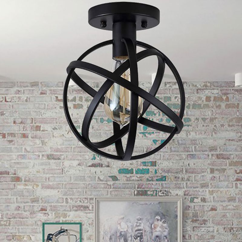 Arisha Retro Globe Lantern Metal Flush Mount Ceiling Light, Balck - Neutral Decor