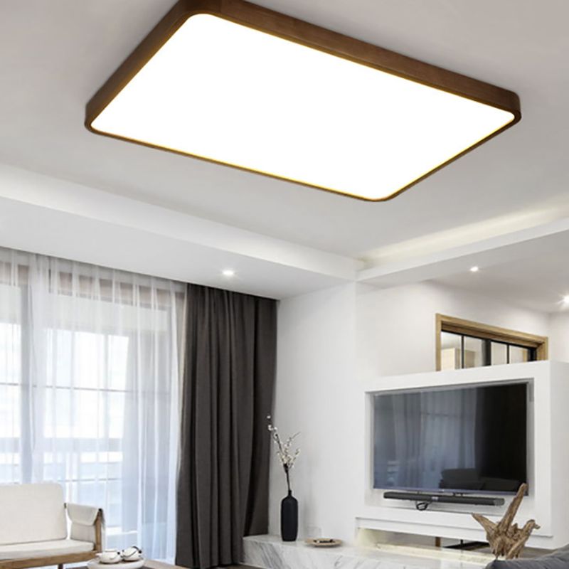Muto Modern Geometric Walnut LED Flush Mount Ceiling Light - Neutral Decor