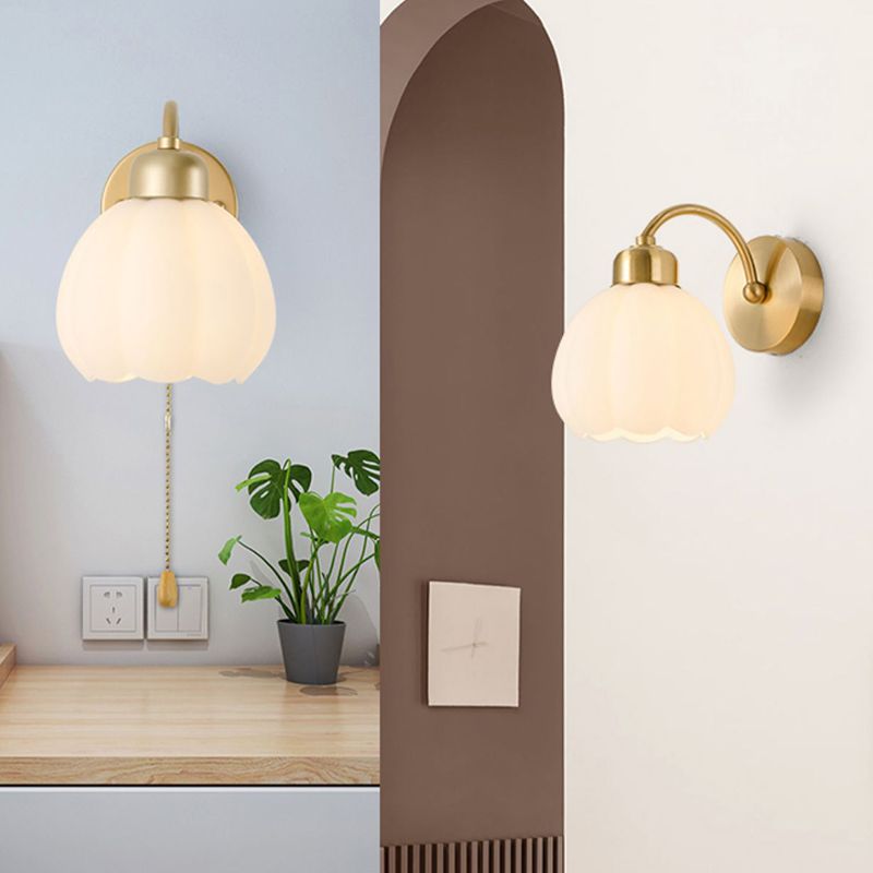 Valentina Nordic Flower Vanity Glass Metal Wall Lamp, Gold/Ivory - Neutral Decor