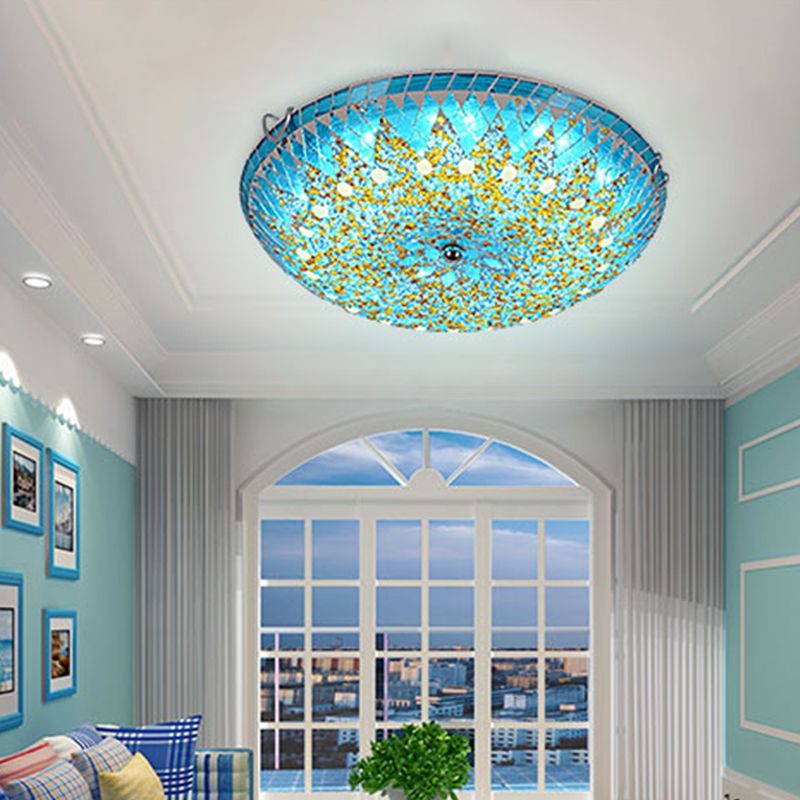 Tiffany Modern Mediterranean Glass Flush Mount Ceiling Light Blue/Yellow/White - Neutral Decor