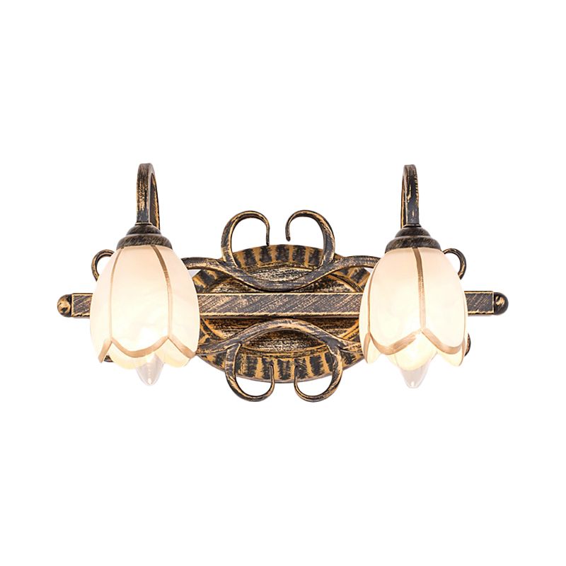 Arisha Antique Brass Flower Mirror Front Vanity Wall Lamp - Neutral Decor