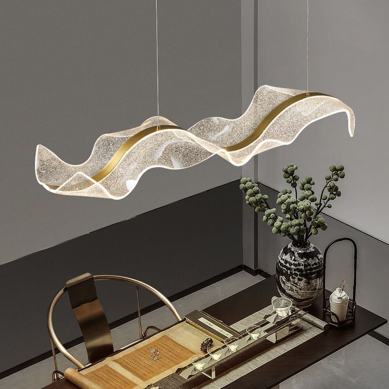 Kristy Pendant Light Designer Wave Acrylic, White/Gold, Dining Room - Neutral Decor