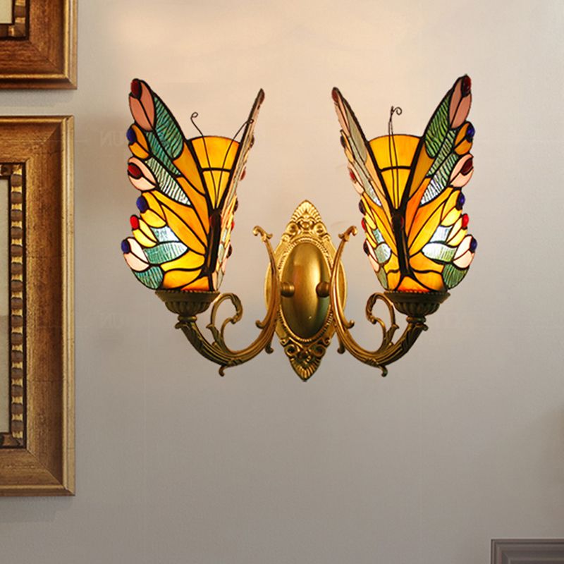 Arisha Artistic Butterfly Metal/Glass Lamps Wall, Red/Blue/Multi-Color/Light Blue - Neutral Decor