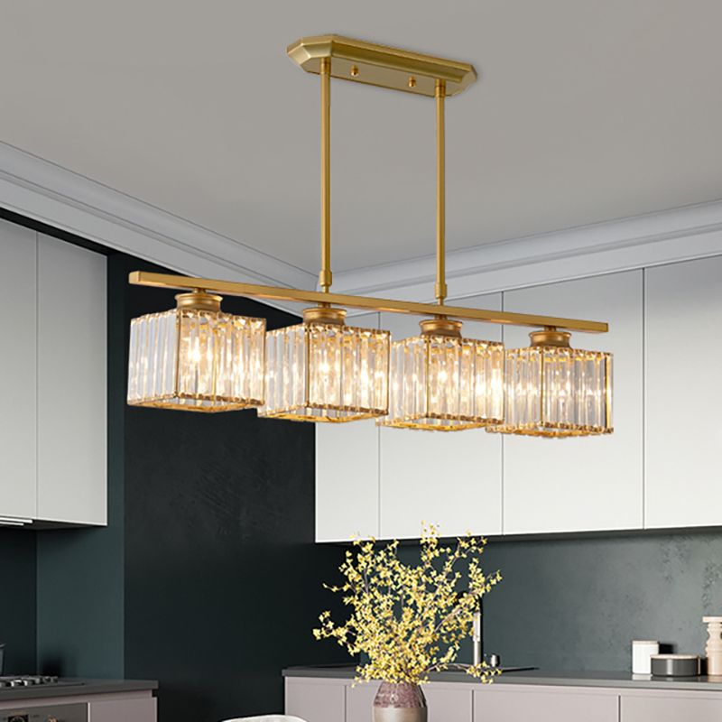 Kristy Crystal Square Pendant Light, Black & Gold, 3/4 Heads - Neutral Decor